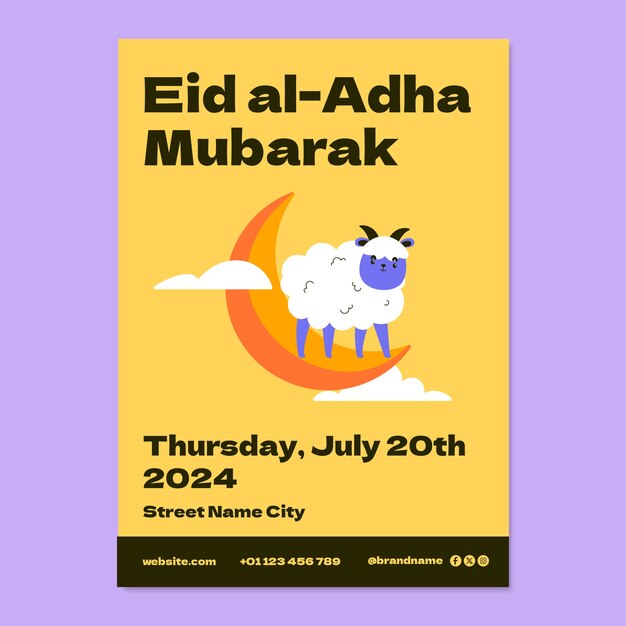 Modèle d'affiche créative dessinée à la main pour l'Aïd al-Adha