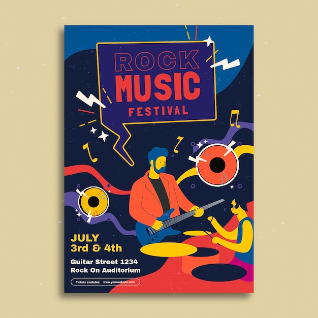 Modèle d'affiche d'événement de musique de concert de doodle créatif