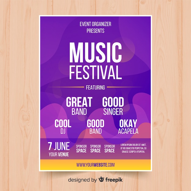 Vecteur gratuit modèle d&#39;affiche de festival de musique dégradé