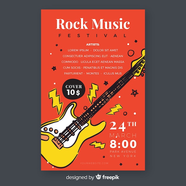 Vecteur gratuit modèle d&#39;affiche de festival de musique dessiné à la main