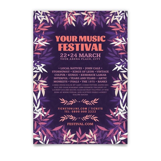 Modèle d'affiche de festival de musique dessiné à la main