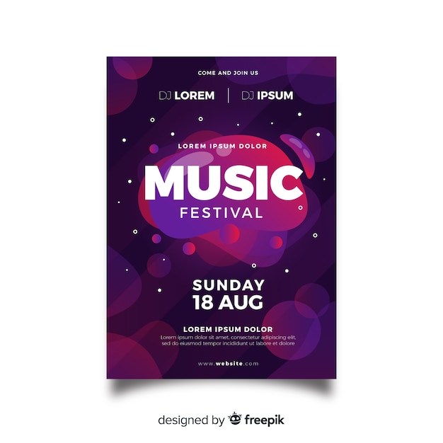 Vecteur gratuit modèle d'affiche de festival de musique avec effet liquide