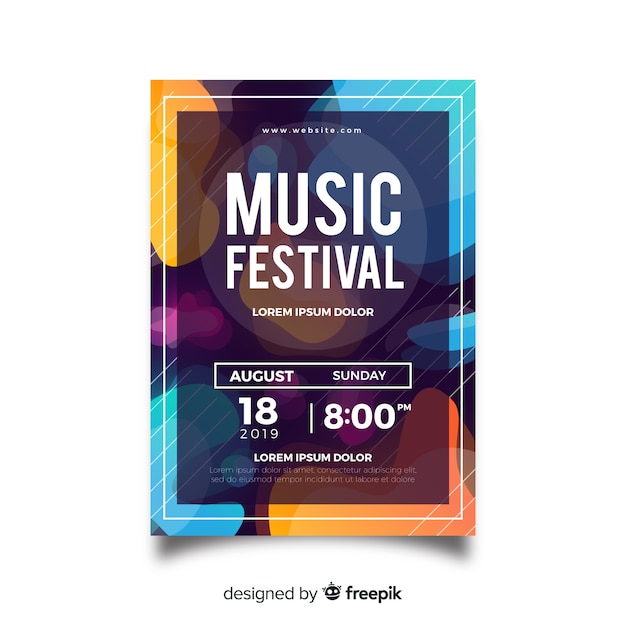 Vecteur gratuit modèle d'affiche de festival de musique avec effet liquide