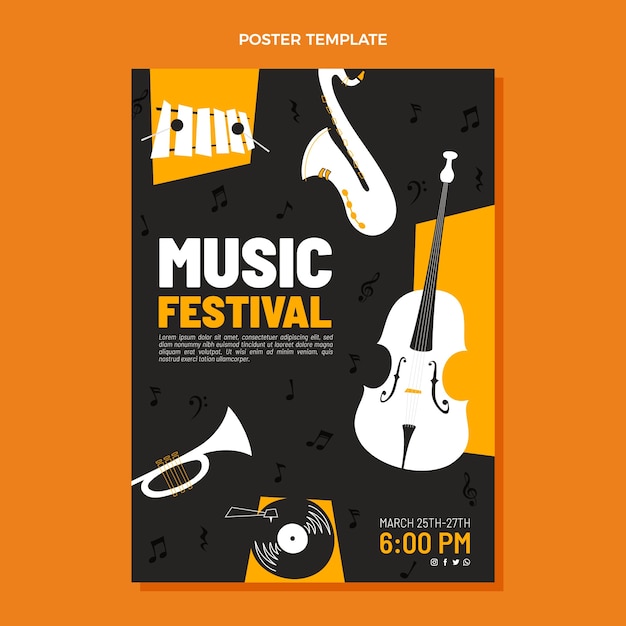 Modèle d'affiche de festival de musique minimal design plat