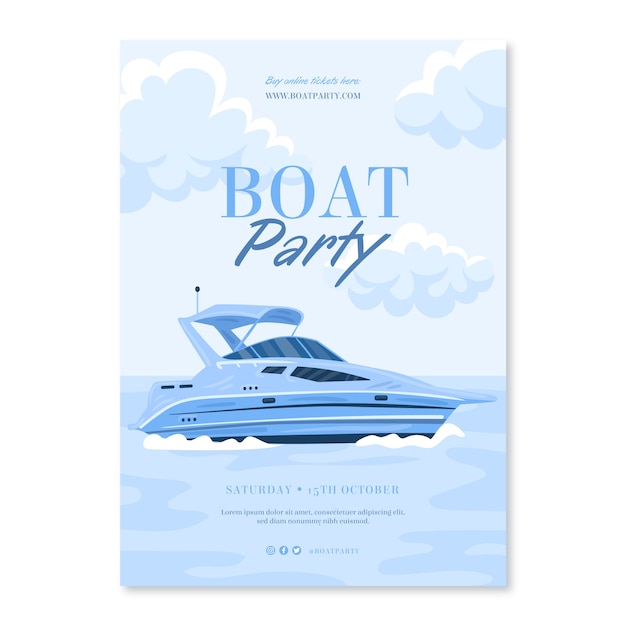 Vecteur gratuit modèle d'affiche de fête de bateau dessiné à la main