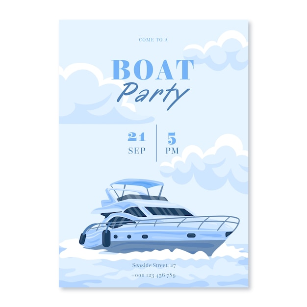 Vecteur gratuit modèle d'affiche de fête de bateau dessiné à la main