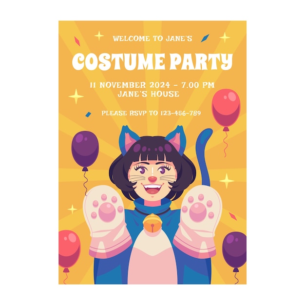 Modèle d'affiche de fête costumée dessiné à la main