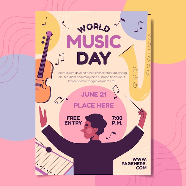 Vecteur gratuit modèle d'affiche de la journée de la musique du monde dessiné à la main