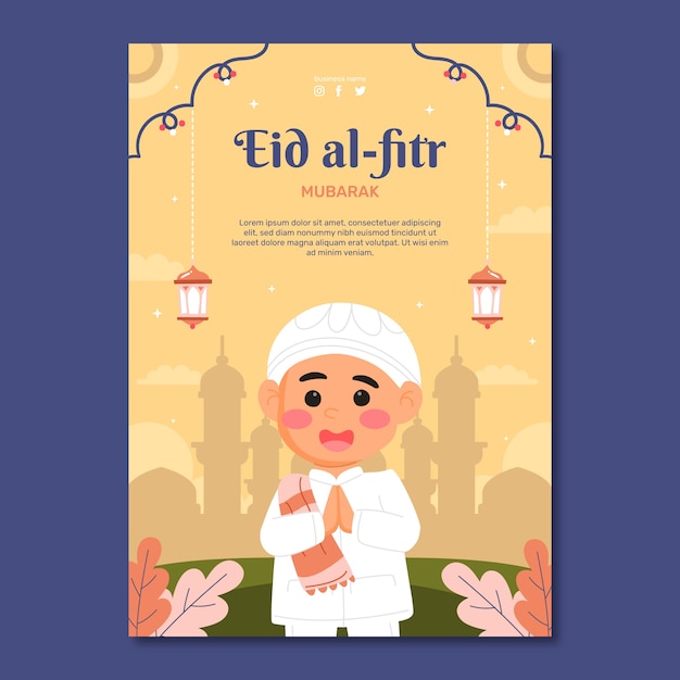 Modèle d'affiche plat eid al-fitr