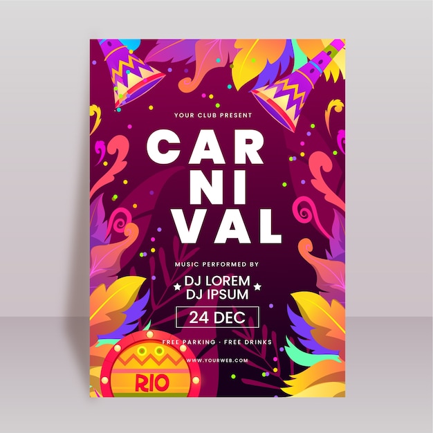 Modèle d'affiche verticale de carnaval brésilien plat