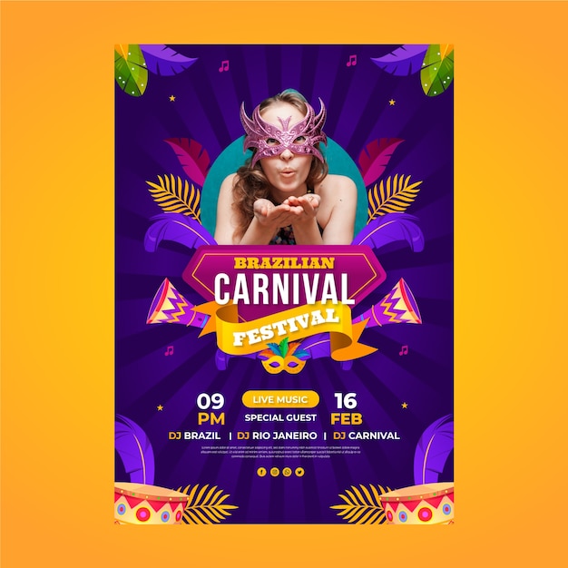 Modèle d'affiche verticale de carnaval dégradé