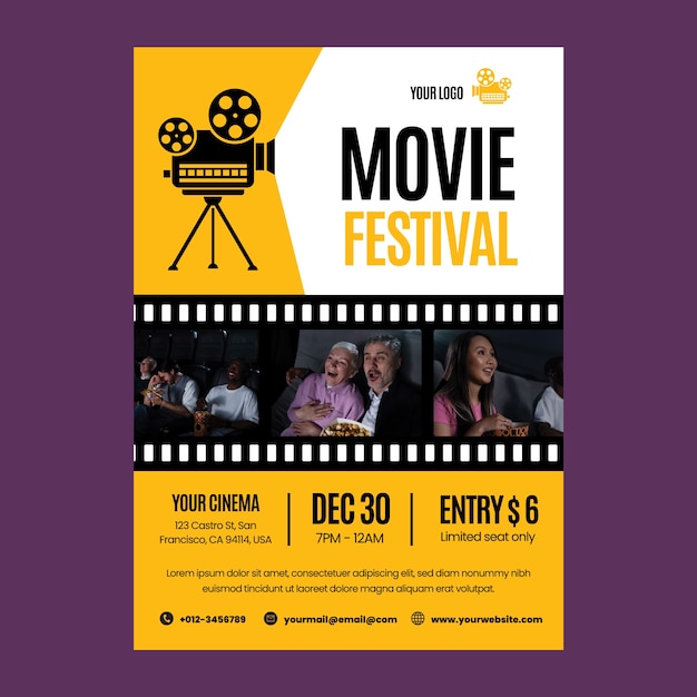 Modèle d'affiche verticale de festival de cinéma et de film