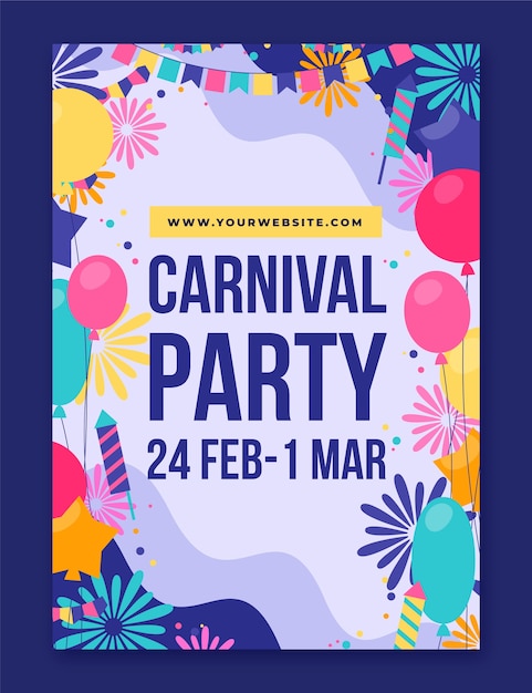 Modèle d'affiche verticale de fête de carnaval plat