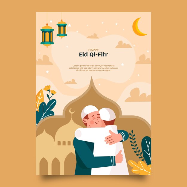 Modèle d'affiche verticale plate eid al-fitr