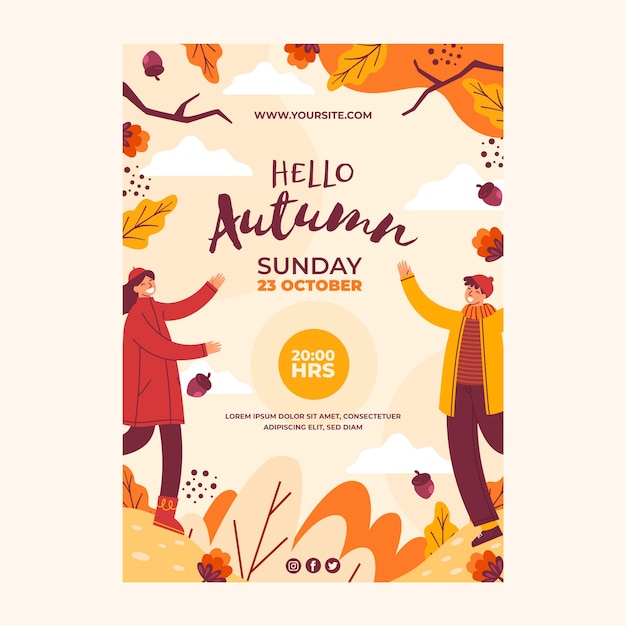 Vecteur gratuit modèle d'affiche verticale plate pour la célébration de l'automne