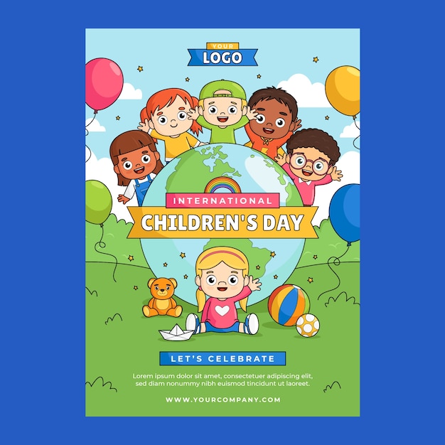 Modèle d'affiche verticale pour la célébration de la journée internationale des enfants