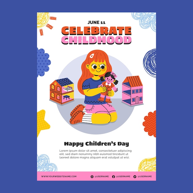 Modèle d'affiche verticale pour la célébration de la journée internationale des enfants