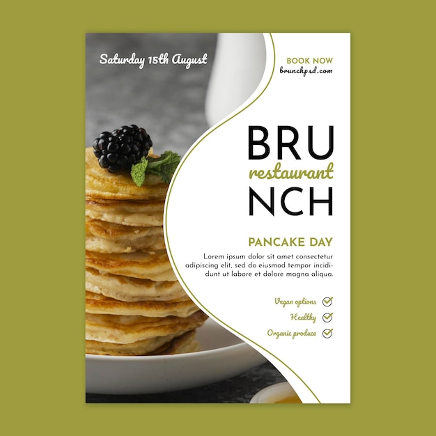 Modèle d'affiche verticale de restaurant brunch