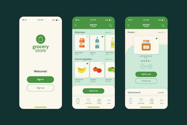 Vecteur gratuit modèle d'application d'épicerie en ligne