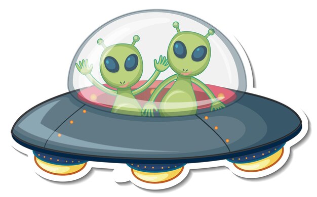 Modèle d'autocollant avec deux monstres extraterrestres dans UFO isolé