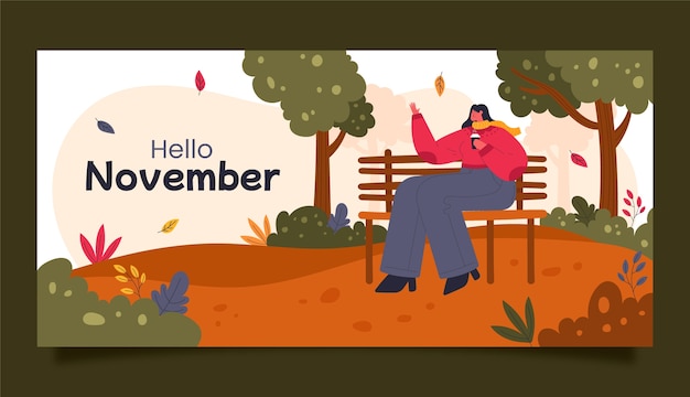 Vecteur gratuit modèle de bannière bonjour novembre dessiné à la main pour l'automne