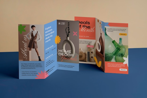 Modèle de brochure rétro à trois volets coloré