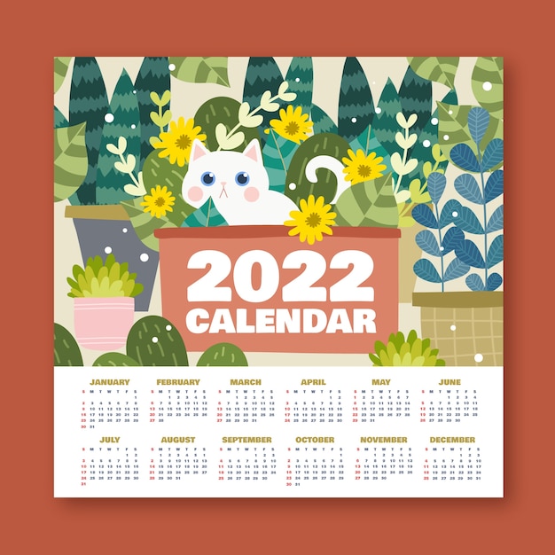 Vecteur gratuit modèle de calendrier 2022 dessiné à la main