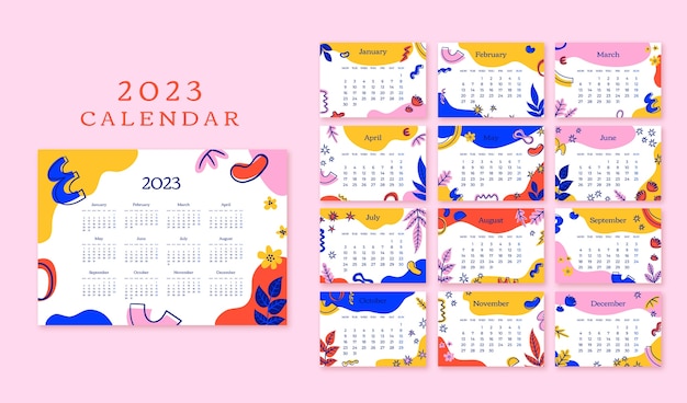 Vecteur gratuit modèle de calendrier de bureau plat 2023