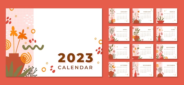 Vecteur gratuit modèle de calendrier mensuel 2023 dessiné à la main