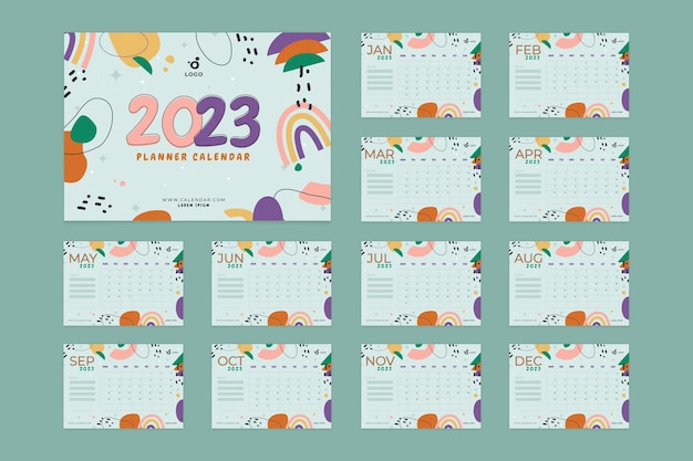 Vecteur gratuit modèle de calendrier de planificateur mural annuel plat 2023