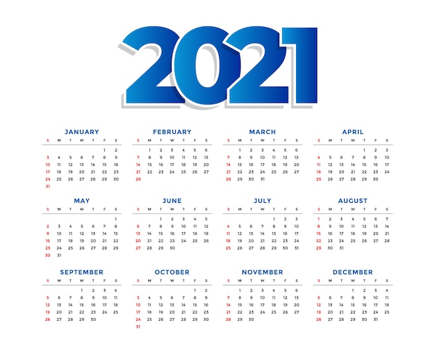 modèle de calendrier simple nouvel an