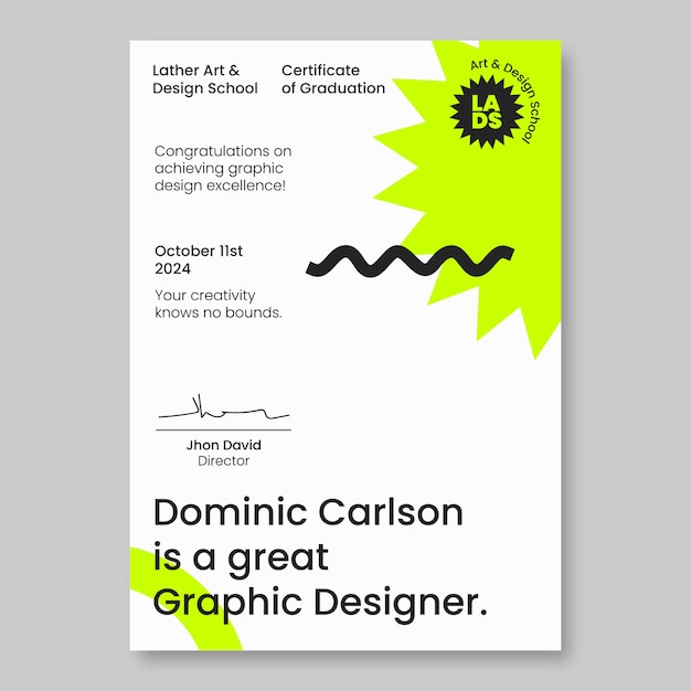 modèle de certificat de concepteur graphique au néon cool