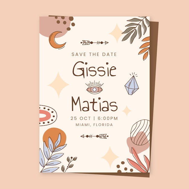 Modèle de conception d'affiche de mariage Boho