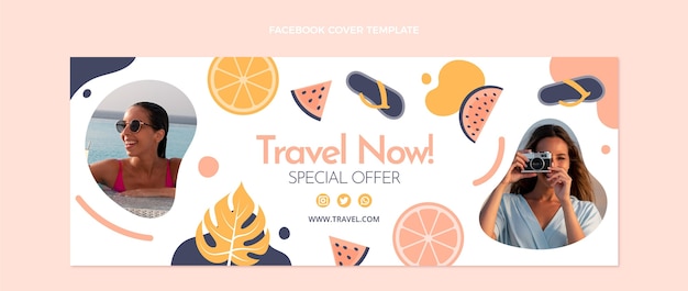 Vecteur gratuit modèle de couverture facebook de voyage design plat