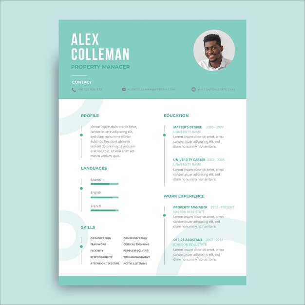 Modèle de CV immobilier professionnel monocolore alex