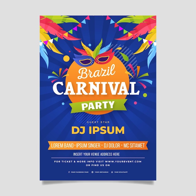 Modèle de flyer de carnaval brésilien