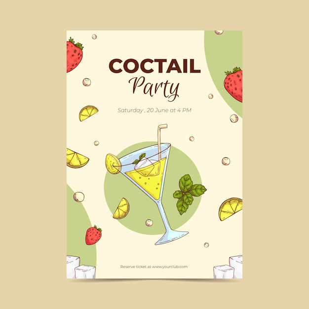 Vecteur gratuit modèle de flyer cocktail dessiné à la main