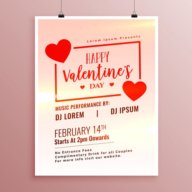 Modèle de flyer élégant coeurs saint valentin heureux