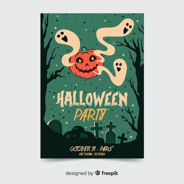 Vecteur gratuit modèle de flyer fête halloween vert