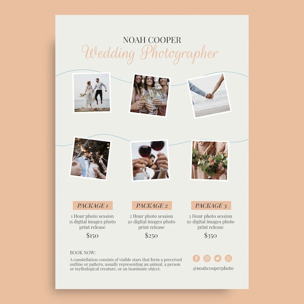 Modèle de flyer de photographe de mariage mignon