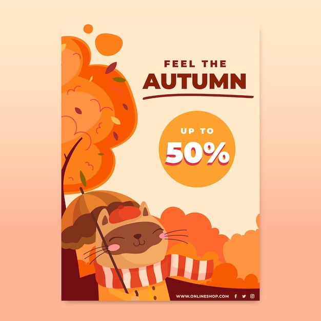 Vecteur gratuit modèle de flyer vertical automne dessin animé