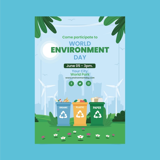 Modèle de flyer vertical plat pour la journée mondiale de l'environnement