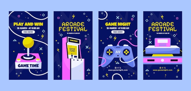 Vecteur gratuit le modèle d'histoires d'instagram de la nuit du jeu