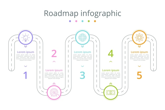 Vecteur gratuit modèle d'infographie de feuille de route plate linéaire