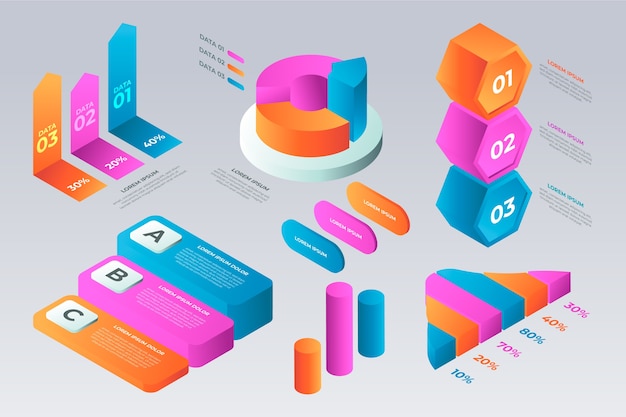 Modèle infographique isométrique en plusieurs couleurs