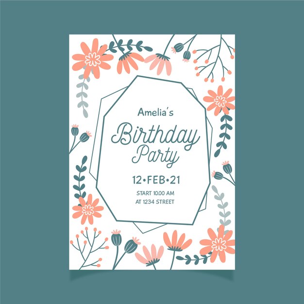 Modèle d'invitation d'anniversaire floral