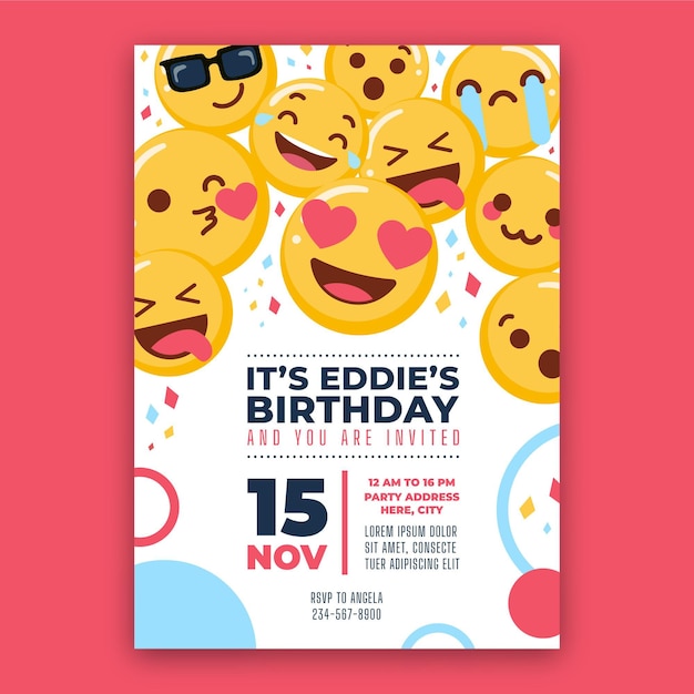 Modèle d'invitation d'anniversaire plat emoji