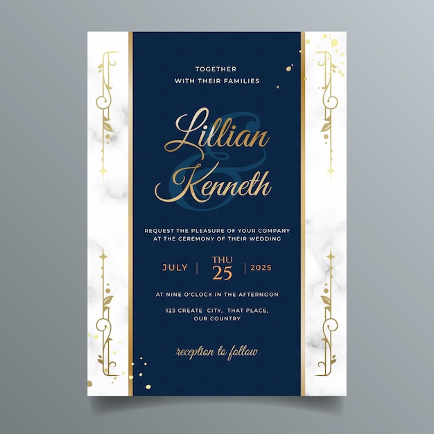 Vecteur gratuit modèle d'invitation de mariage de luxe doré dégradé