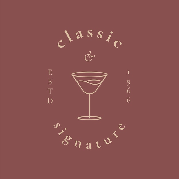 Vecteur gratuit modèle de logo de bar de luxe avec illustration de verre à cocktail minimale