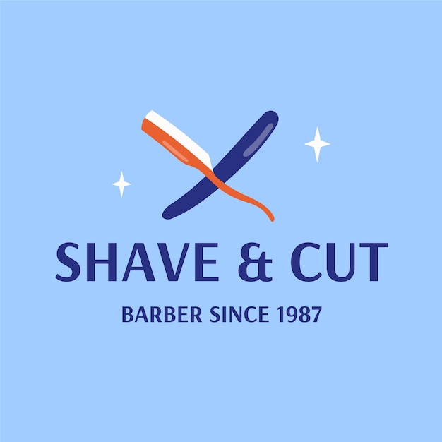 modèle de logo du barbier à rasage et à coupe duotone plat 1987